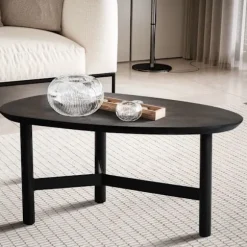 Rootz Modern Design Sofabord - Nyreformet bord - Stativstel - Håndlavet - Mangotræ - Sort - 86 cm x 50 cm x 37 cm - Tidløst udseende - Naturligt træko | Fyndiq