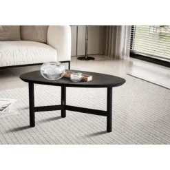 Rootz Modern Design Sofabord - Nyreformet bord - Stativstel - Håndlavet - Mangotræ - Sort - 86 cm x 50 cm x 37 cm - Tidløst udseende - Naturligt træko | Fyndiq