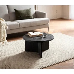 Rootz Modern Design Sofabord - Rundt bord - Stativstel - Håndlavet - Mango massivt træ - Unikt - Sort - 60cm x 60cm x 33cm