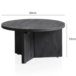 Rootz Modern Design Sofabord - Rundt bord - Stativstel - Håndlavet - Mango massivt træ - Unikt - Sort - 60cm x 60cm x 33cm