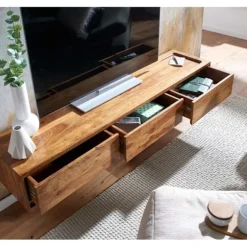 Rootz Modern Design TV Underskab - Lowboard - Underholdningscenter - Håndlavet - Sheesham Wood - 160 cm x 25 cm x 35 cm - Fjernbetjeningsopbevaring - | Fyndiq