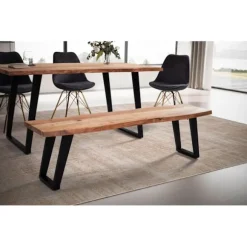 Rootz Modern Dining Bench - Træbænk - Live Edge Bench - Acacia Wood - U-formede metalben - Håndlavet - 180 cm x 40 cm x 45,5 cm