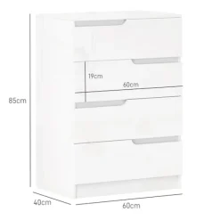 Rootz Modern kommode - Garderobe - Opbevaringsløsning - Vippebeskyttelse - 60 cm x 40 cm x 85 cm - Højglans hvid