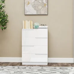 Rootz Modern kommode - Garderobe - Opbevaringsløsning - Vippebeskyttelse - 60 cm x 40 cm x 85 cm - Højglans hvid
