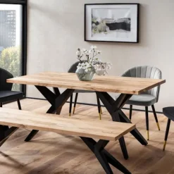 Rootz Modern Loft Spisebord - Massivt træbord - Rektangulært bord - Unikt design - 160 cm x 80 cm x 76 cm x 4 cm