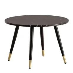 Rootz Modern Round Sofabord - Stue Bord - Stilfuldt marmorudseende - Robuste metalben - 60 cm x 60 cm x 41 cm