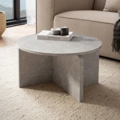 Rootz Modern Round Sofabord - Accent Bord - Grå look Tabel - Anti -slip -puder - 60 cm x 60 cm x 33 cm