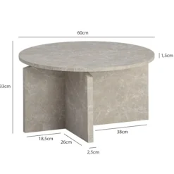 Rootz Modern Round Sofabord - Accent Bord - Grå look Tabel - Anti -slip -puder - 60 cm x 60 cm x 33 cm