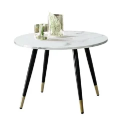 Rootz Modern Round Sofabord - Accent Bord - Stue Bord - White Look - Elegant design - 60 cm x 60 cm x 41 cm