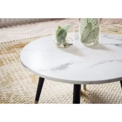 Rootz Modern Round Sofabord - Accent Bord - Stue Bord - White Look - Elegant design - 60 cm x 60 cm x 41 cm