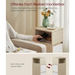 Rootz Modern Sengeborde - Natborde - Opbevaringsskabe - Træspånplade - MDF - 30 cm x 25 cm x 65 cm - 19,2 kg - 45,4 kg Bordplade Kapacitet