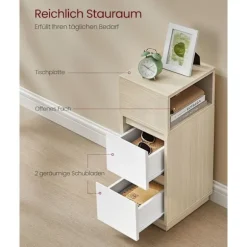 Rootz Modern Sengeborde - Natborde - Opbevaringsskabe - Træspånplade - MDF - 30 cm x 25 cm x 65 cm - 19,2 kg - 45,4 kg Bordplade Kapacitet