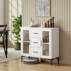 Rootz Modern skænk - Buffetskab - Opbevaringsskab - Soft Close, Justerbare hylder, Easy-Clean, Hvid, 90 x 38 x 86 cm