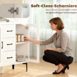 Rootz Modern skænk - Buffetskab - Opbevaringsskab - Soft Close, Justerbare hylder, Easy-Clean, Hvid, 90 x 38 x 86 cm
