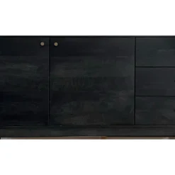 Rootz Modern skænk - Buffetskab - Konsolbord - Rigelig opbevaring - 160 cm B x 81 cm H x 42 cm D - Sort træ- og guldbeklædning