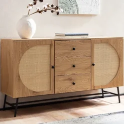Rootz Modern skænk - Stilfuld opbevaringsenhed - Eg dekorationsskab - Justerbare hylder - 140 cm x 80 cm x 40 cm