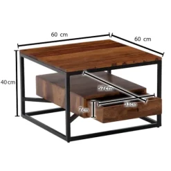 Rootz Modern sofabord - Firkantet bord - Opbevaringsplads - Metalstel - 60 cm x 60 cm x 40 cm