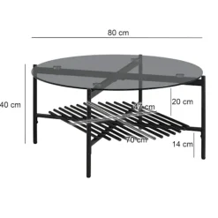 Rootz Modern Sofabord - Rundt glasbord - Sort metalstel - Elegant og kompakt - 80 cm x 80 cm x 40 cm