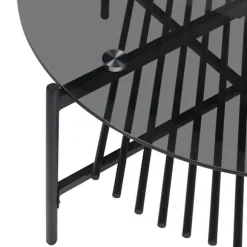 Rootz Modern Sofabord - Rundt glasbord - Sort metalstel - Elegant og kompakt - 80 cm x 80 cm x 40 cm