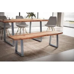 Rootz Modern spisestuebænk - massiv træbænk - trækantssæde - håndlavet - trapezformede metalben - akacietræ - 160 cm x 40 cm x 45,5 cm