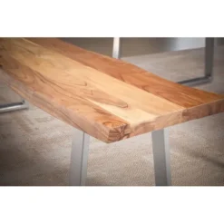 Rootz Modern spisestuebænk - massiv træbænk - trækantssæde - håndlavet - trapezformede metalben - akacietræ - 160 cm x 40 cm x 45,5 cm