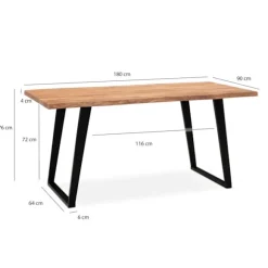 Rootz Modern spisestuebord - massivt træbord - Live Edge-bord - Naturligt trækorn - Håndlavet - 180 cm x 90 cm x 76 cm