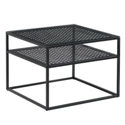 Rootz Modern Square Sofabord - Elegant gennemsigtig top - Stilfuldt gitterdesign - Kompakt og rummeligt - 60 cm x 60 cm x 45 cm