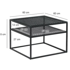 Rootz Modern Square Sofabord - Elegant gennemsigtig top - Stilfuldt gitterdesign - Kompakt og rummeligt - 60 cm x 60 cm x 45 cm