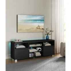 Rootz Modern TV Stand - Underholdningsenhed - Mediekonsol - Spånplade og hærdet glas - 40 cm x 160 cm x 60 cm - Sort - 37,2 kg - 90 kg Kapacitet