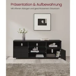 Rootz Modern TV Stand - Underholdningsenhed - Mediekonsol - Spånplade og hærdet glas - 40 cm x 160 cm x 60 cm - Sort - 37,2 kg - 90 kg Kapacitet