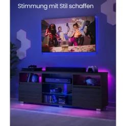 Rootz Modern TV Stand - Underholdningsenhed - Mediekonsol - Spånplade og hærdet glas - 40 cm x 160 cm x 60 cm - Sort - 37,2 kg - 90 kg Kapacitet