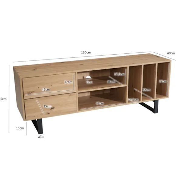 Rootz Modern TV Underskab - TV Stand - Eg Dekoration - Rektangulær opbevaring - Rummelig - Organiseret - 150cm x 55cm x 40cm