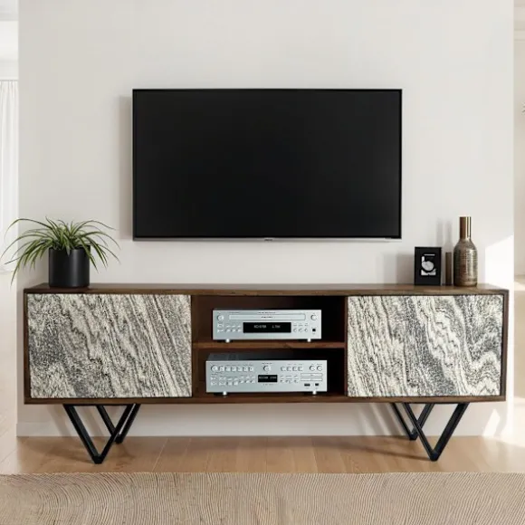 Rootz Modern TV-enhed - Mediekonsol - Underholdningsstativ - Rigelig opbevaring - 150 cm x 56 cm x 35 cm - Hvide 3D stendøre