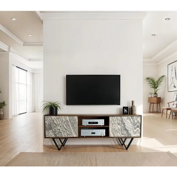 Rootz Modern TV-enhed - Mediekonsol - Underholdningsstativ - Rigelig opbevaring - 150 cm x 56 cm x 35 cm - Hvide 3D stendøre