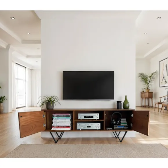 Rootz Modern TV-enhed - Mediekonsol - Underholdningsstativ - Rigelig opbevaring - 150 cm x 56 cm x 35 cm - Hvide 3D stendøre
