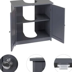Rootz Moderne badeværelsesskab - Opbevaringsskab - Vaskeskab - MDF af høj kvalitet - Justerbare hylder - Vandtæt - 60 cm x 30 cm x 60 cm