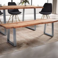 Rootz moderne design spisestuebænk - massiv træbænk - trækantssæde - trapezformede metalben - håndlavet - akacietræ - 180 cm x 40 cm x 45,5 cm