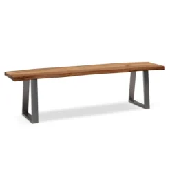 Rootz moderne design spisestuebænk - massiv træbænk - trækantssæde - trapezformede metalben - håndlavet - akacietræ - 180 cm x 40 cm x 45,5 cm