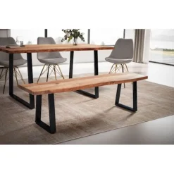 Rootz moderne design spisestuebænk - træbænk - trækantsæde - udtryk for trækorn - trapezformede metalben - 180 cm x 40 cm x 45,5 cm