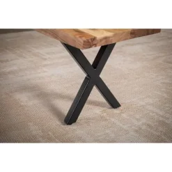 Rootz moderne design spisestuebænk - træbænk - naturligt trækorn - faste x-formede metalben - 180 cm x 40 cm x 45,5 cm