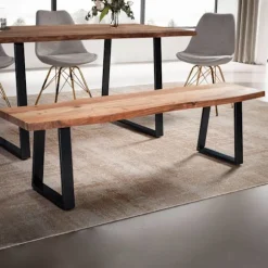 Rootz moderne design spisestuebænk - sæde i massivt træ - udtryksfulde trækanter - trapezformede metalben - håndlavet - 160 cm x 40 cm x 45,5 cm