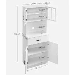 Rootz Moderne køkkenskab - Hvidt skab - Justerbare hylder - MDF spånplade - 41,5 cm x 73 cm x 179,8 cm - Stort opbevaringsrum - 42,5 kg