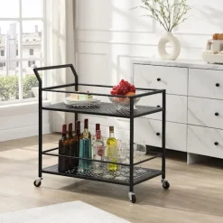 Rootz Moderne serveringsvogn - Barvogn - Tevogn - Elegant gitter - Alsidig værktøj - 79 cm x 45 cm x 83 cm - Sort