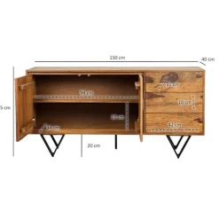 Rootz moderne skænk - Stilfuldt opbevaringsskab - 3D-døre i stenlook - Håndlavet unikt design - 150 cm x 55 cm x 40 cm