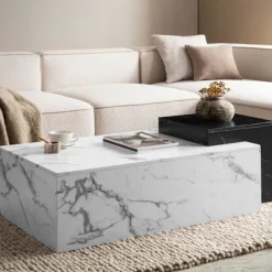Rootz Moderne sofabord - Matt White Look - 2 Niveauopbevaring - Ekstra plads til tilbehør - 120 cm x 60 cm x 40 cm