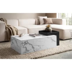 Rootz Moderne sofabord - Matt White Look - 2 Niveauopbevaring - Ekstra plads til tilbehør - 120 cm x 60 cm x 40 cm
