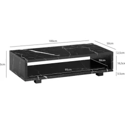 Rootz Moderne sofabord - marmorudseende - Åben opbevaring - Anti -slip puder - 100 cm x 50 cm x 25 cm