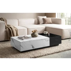 Rootz Moderne sofabord - Marmorudseende - Dual Color - Rummelig bordplade - 120 cm x 60 cm x 28cm - Elegant design, anti -slip puder