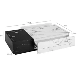 Rootz Moderne sofabord - Marmorudseende - Dual Color - Rummelig bordplade - 120 cm x 60 cm x 28cm - Elegant design, anti -slip puder