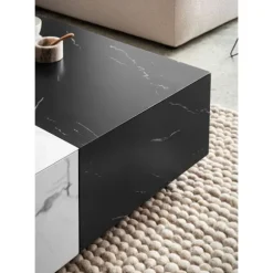Rootz Moderne sofabord - Marmorudseende - Dual Color - Rummelig bordplade - 120 cm x 60 cm x 28cm - Elegant design, anti -slip puder